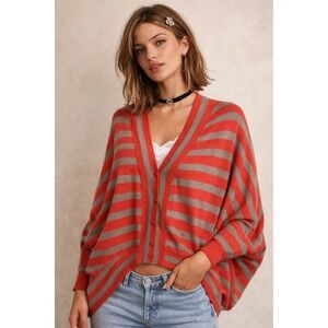 BCBG Early‎ 2000s Y2K Merino Wool Dolman Cardigan XS Striped Batwing Sweat